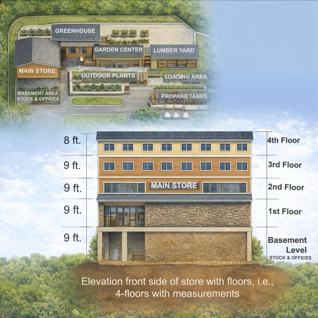 Example of front elevation with floor measurements